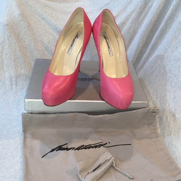 Brian Atwood “Maniac” Barbie Pink nubuck leather platform pumps rounded toe 37.5 - Picture 2 of 15